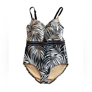 Cacique Swim Black White Palm One Piece Swimsuit 18 Cut~Out Padded Bra Summer